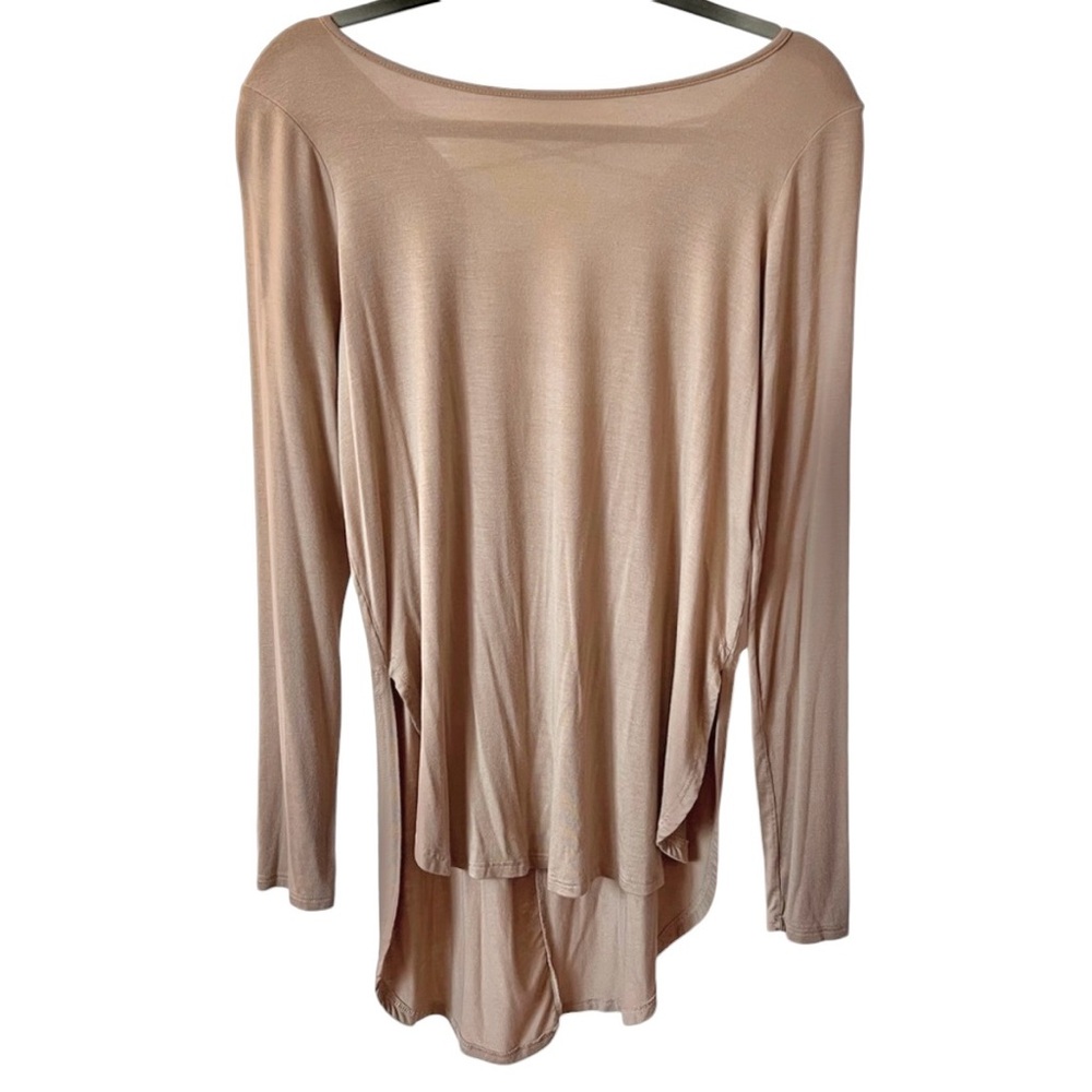 Forever 21 Lace Up Back Tunic Top Size Medium Long Sleeve Neutral Hi Low Tan - Picture 2 of 5